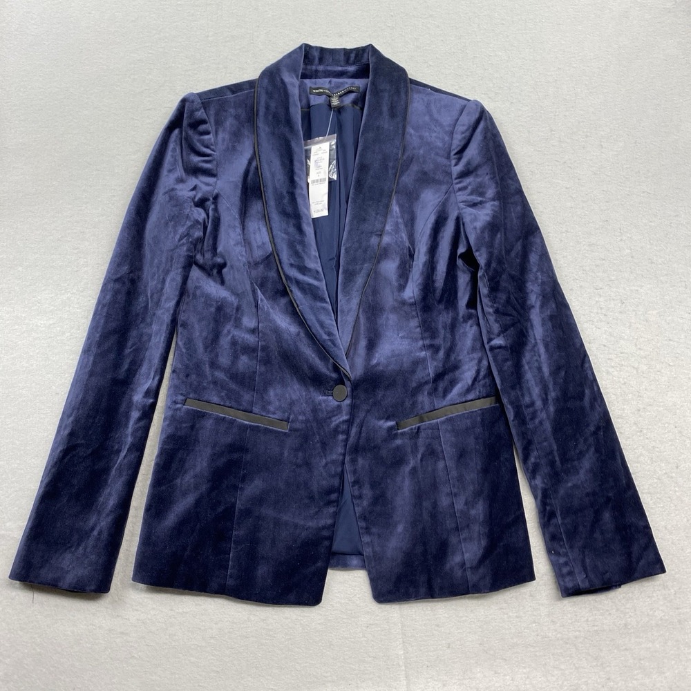 White House black Market Jacket Womens 4 Blue Velvet Sport Coat Blazer Shawl
